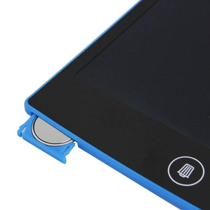 Howshow 8.5 Inch LCD Writing Tablet for Everyday Notes and Drawings showing blue corner, stylus battery compartment and erase button