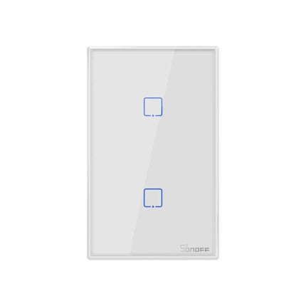 Sonoff T2 Touch 120mm Tempered Glass Smart Wall Switch for Home Lights - white glass dual-touch panel with blue LED indicators