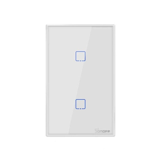 Sonoff T2 Touch 120mm Tempered Glass Smart Wall Switch for Home Lights - white glass dual-touch panel with blue LED indicators