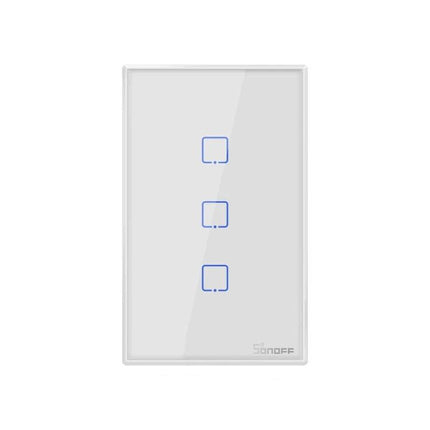 Sonoff T2 Touch Wall Switch for Remote Home Light Control white three-gang touch panel with blue LED icons