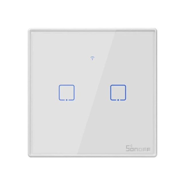 Sonoff T2 Touch Wall Switch for Smart Home Lighting - white two-gang touch glass WiFi switch with app control