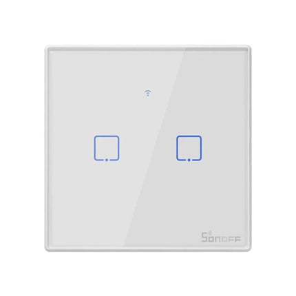 Sonoff T2 Touch Wall Switch for Smart Home Lighting Control slim white dual-touch panel with Wi-Fi indicator for living room or kitchen