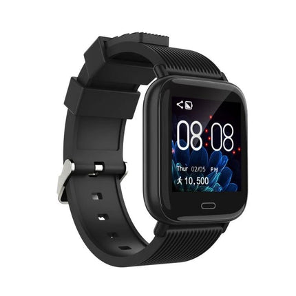 Essential Bracelet for Daily Health Tracking and Activity Monitoring - black fitness smartwatch showing step count, time and message alert