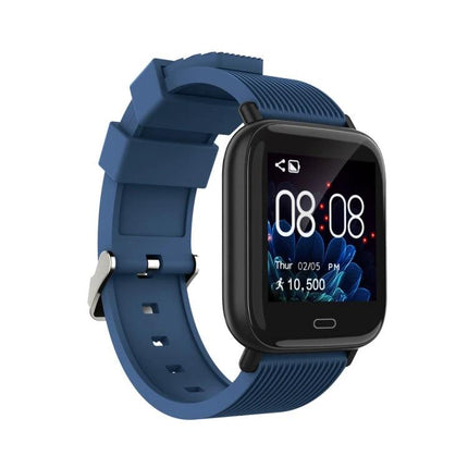 Essential Bracelet for Daily Health Tracking and Activity Monitoring - blue fitness tracker showing time, step count and sleep tracking on wrist display