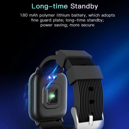 Essential Bracelet for Daily Health Tracking and Activity Monitoring - black slim fitness bracelet showing rear sensor, long-time standby text