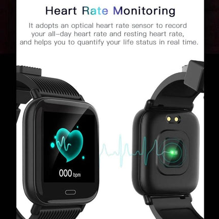 Essential Bracelet for Daily Health Tracking and Activity Monitoring showing heart rate monitoring on smartwatch display and optical sensor