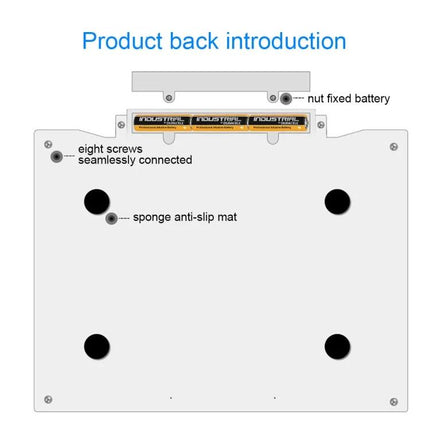 Adjustable Brightness A4 LED Drawing Light Pad for Artists - back view showing battery compartment, eight screws, and sponge anti-slip mats