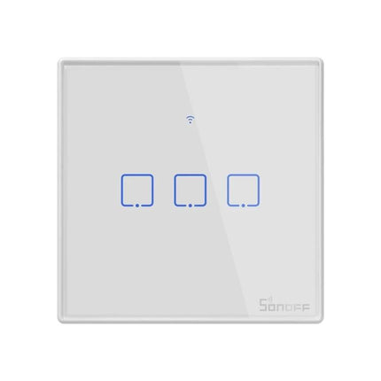 Sonoff T2 Touch Tempered Glass Wall Switch for Home Lighting white 3-gang touch panel with Wi-Fi indicator