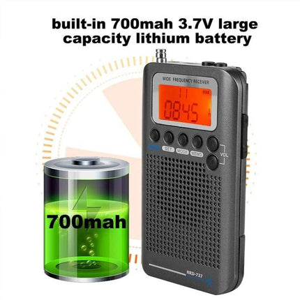 Portable Radio for Aircraft Band Reception and Everyday Use - compact handheld receiver with 700mAh battery and digital display