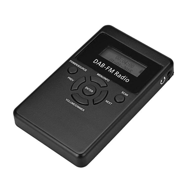 Portable Mini Digital DAB FM Radio with Lanyard and Headset - compact black DAB/FM pocket radio with LCD, keypad and headset jack