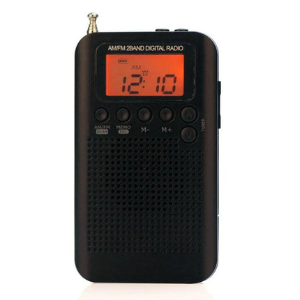 Mini Portable FM and AM Two Band Radio with Loudspeaker compact black handheld radio with digital display and built-in speaker