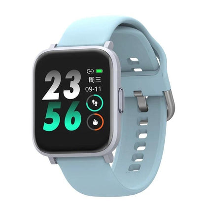 Versatile Smart Watch for Daily Health and Activity Tracking - light blue band, rectangular touchscreen showing time and activity icons