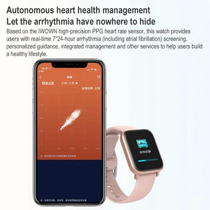 Versatile Smart Watch for Daily Health and Activity Tracking showing mobile app ECG graph and pink smartwatch monitoring heart health