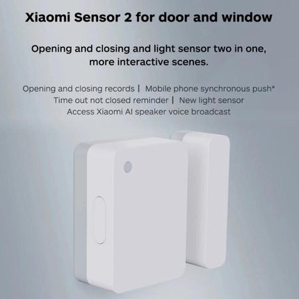 Xiaomi Intelligent Mini Door and Window Sensor for Home Security white compact sensor showing two-piece magnetic design with app alerts