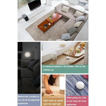 Xiaomi Intelligent Mini Wireless Switch for Smart Home Control compact button on living room table controlling lights and appliances