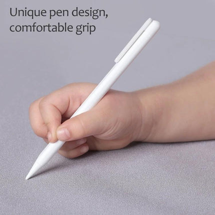Xiaomi Mijia 20-Inch Electronic Handwriting Tablet with Pen showing unique white stylus pen in hand for comfortable grip and natural writing
