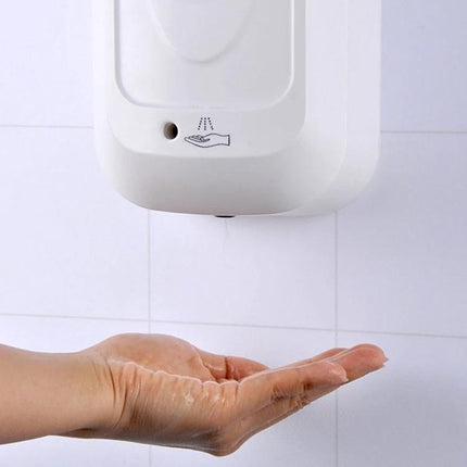 Automatic Touch-Free Dispenser for Daily Home Sanitizing Routines mounted dispensing sanitizer into a waiting hand for quick hygiene
