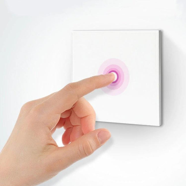 NEO Smart WiFi Light Switch for Wireless Home Lighting, 1 Gang - touch-sensitive white wall switch controlled by smartphone for remote scheduling