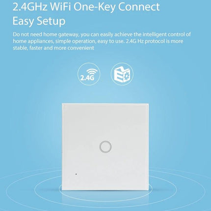 NEO Smart WiFi Light Switch for Wireless Home Lighting, 1 Gang touch-sensitive 2.4GHz WiFi one-key connect white wall switch