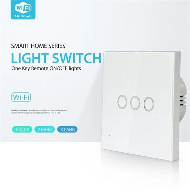 NEO 3-Gang Wireless WiFi Smart Light Control Switch for Home white glass 3-button wall switch with app control