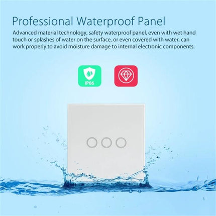 NEO 3-Gang Wireless WiFi Smart Light Control Switch for Home - waterproof professional panel, IP66 touch 3-gang wall switch