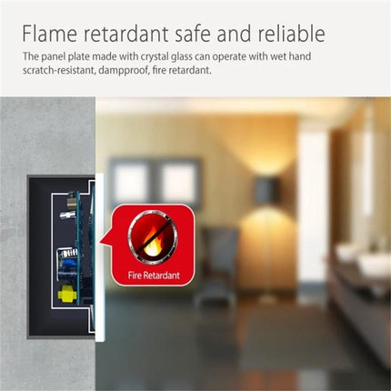 NEO 3-Gang Wireless WiFi Smart Light Control Switch for Home showing flame-retardant panel and interior living room scene