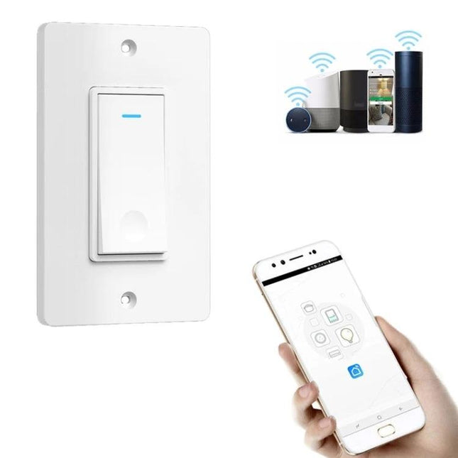 Wireless Touch Wall Switch for Smart Home Lighting, US Plug - white touch switch with smartphone app and voice assistant icons