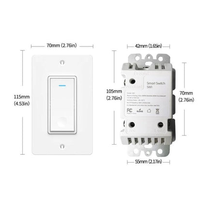 Wireless Touch Wall Switch for Smart Home Lighting, US Plug - white touch switch front and back dimensions shown