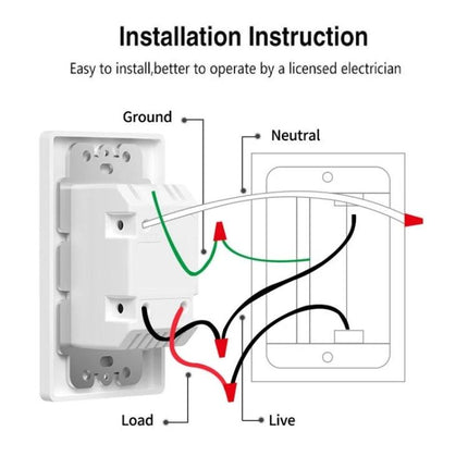 Wireless Touch Wall Switch for Smart Home Lighting, US Plug - wiring diagram showing ground neutral live and load connections for installation