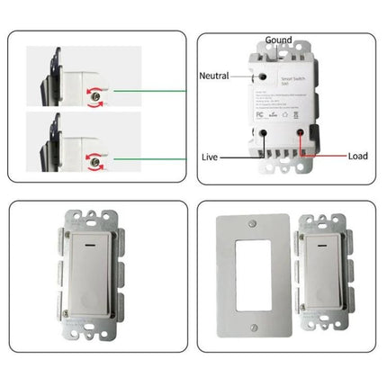 Wireless Touch Wall Switch for Smart Home Lighting, US Plug wiring diagram and installed switch images