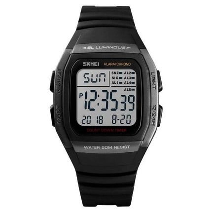 SKMEI Fashionable Waterproof Outdoor Digital Sports Watch digital display black resin strap 50m water resistant sports watch