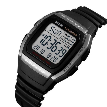SKMEI Fashionable Waterproof Outdoor Digital Sports Watch black digital display with alarm chrono and 50m water resistance