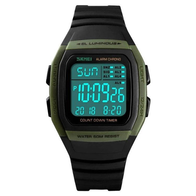 SKMEI Fashionable Waterproof Digital Watch for Outdoor Activities black green digital display 50m waterproof sports watch