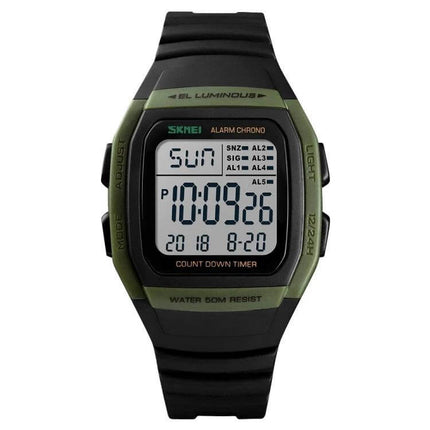 SKMEI Fashionable Waterproof Digital Watch for Outdoor Activities - green black digital sports watch, 50m waterproof, alarm, stopwatch, countdown timer