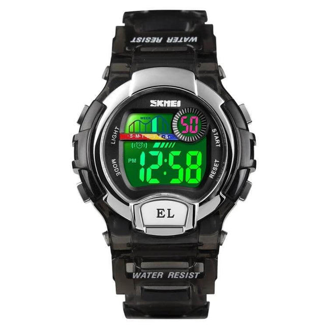 SKMEI Women's Transparent Digital Watch for Everyday Wear - black transparent case with green digital display, water resistant, sporty women's watch