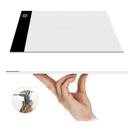 A5 Acrylic Sketch Board for Drawing and Tracing slim LED light pad showing thin profile and hand holding it for tracing and drawing