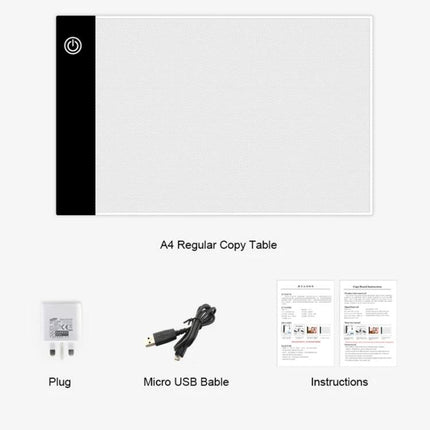 A5 Acrylic Sketch Board for Drawing and Tracing with slim LED light pad, USB plug and instructions for tracing and drawing