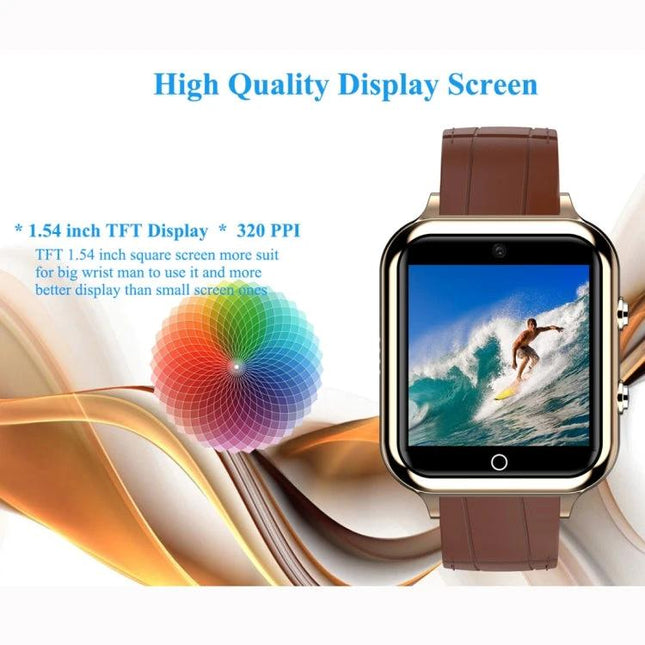 Daily Bracelet for Everyday Health and Activity Tracking - brown leather smartwatch with high quality 1.54 inch display showing surfing activity