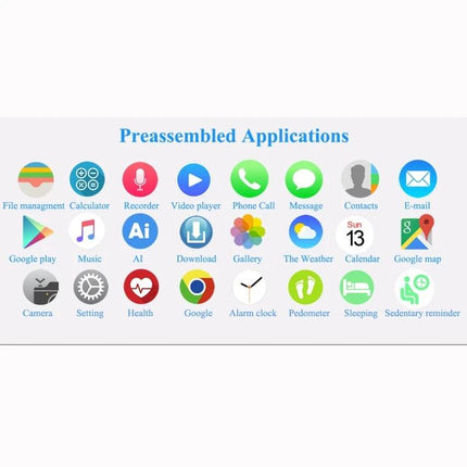 Daily Bracelet for Everyday Health and Activity Tracking showing preassembled app icons for calls, messages, heart rate, pedometer, and notifications