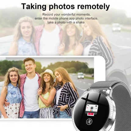 Keep track of daily activities with a practical smartwatch shown taking photos remotely and displaying group selfie notifications