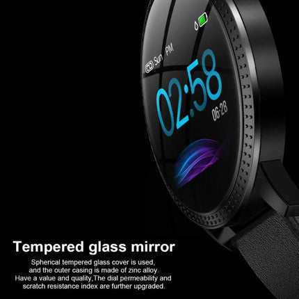 Keep track of daily activities with a practical smartwatch showing time, step and notification icons on a black round display