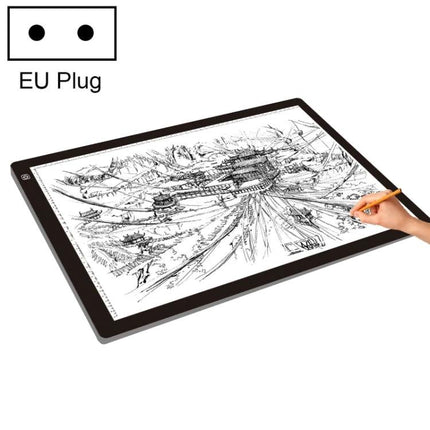A2 Acrylic Sketch Board with Adjustable LED Brightness tracing detailed landscape sketch on tablet with hand and EU plug