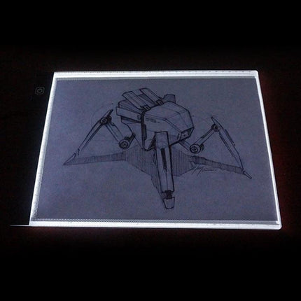 A4 Acrylic Light Board for Sketching and Tracing with Adjustable Brightness showing illuminated aircraft sketch on A4 paper