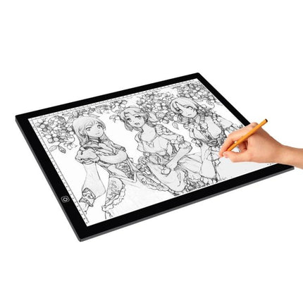 A3 Dimmable Acrylic Sketchpad for Drawing and Tracing showing hand tracing anime-style illustration on illuminated acrylic surface