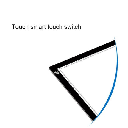 A3 Dimmable Acrylic Sketchpad for Drawing and Tracing showing corner with touch smart touch switch and ruler edge