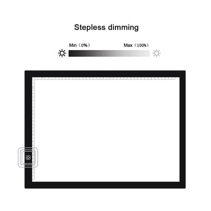 A3 Dimmable Acrylic Sketchpad for Drawing and Tracing showing stepless dimming control and adjustable brightness for tracing and sketching