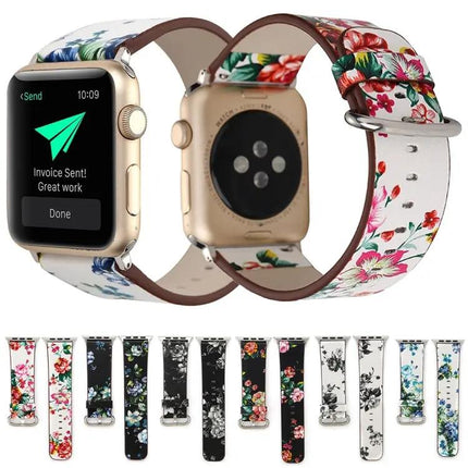 Floral Leather Apple Watch Band Compatible 42/44/45/49mm