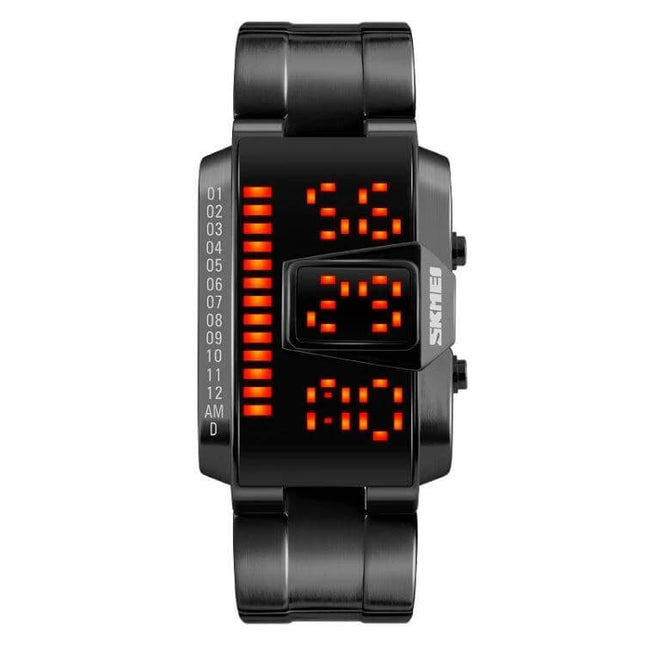SKMEI Waterproof Men's Outdoor Digital Sports Watch black LED display with metal band, water-resistant to 50m for hiking and swimming