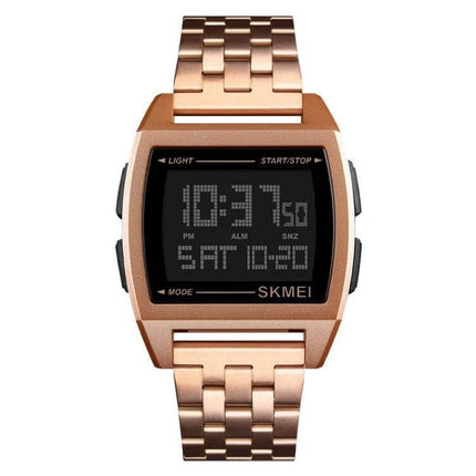 SKMEI Men's Waterproof Outdoor Sports Digital Watch rose gold digital display with metal bracelet, waterproof to 30m for hiking running and swimming