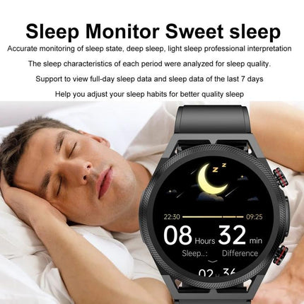 ET310 Smart Watch for Everyday Health and Fitness Tracking - sleep monitor display showing 8h32m sleep and moon icon on wristwatch